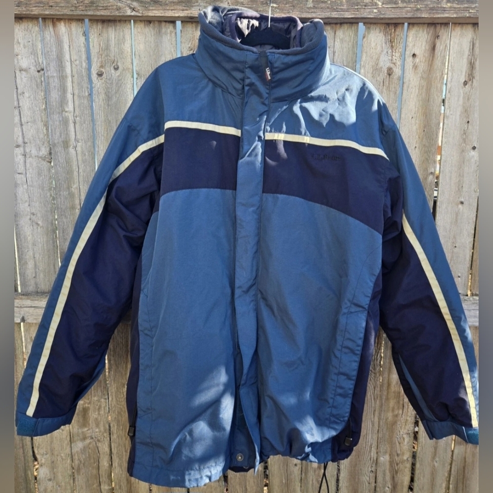 LL Bean Mens 3 in 1 Primaloft Weather Challenger Jacket Sz L  Blue/Grey